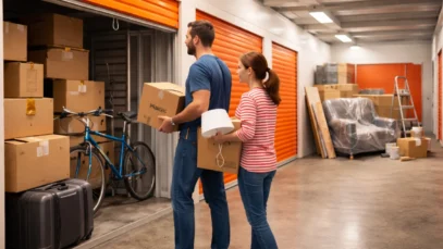 Familia guardando itens no self storage